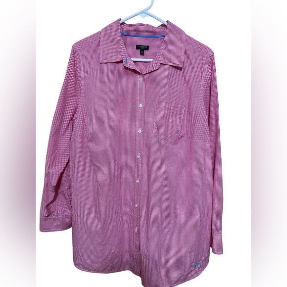 Talbots Woman Plus Size 1X Red & White Gingham Long Sleeve Button Front Shirt. - Picture 1 of 11